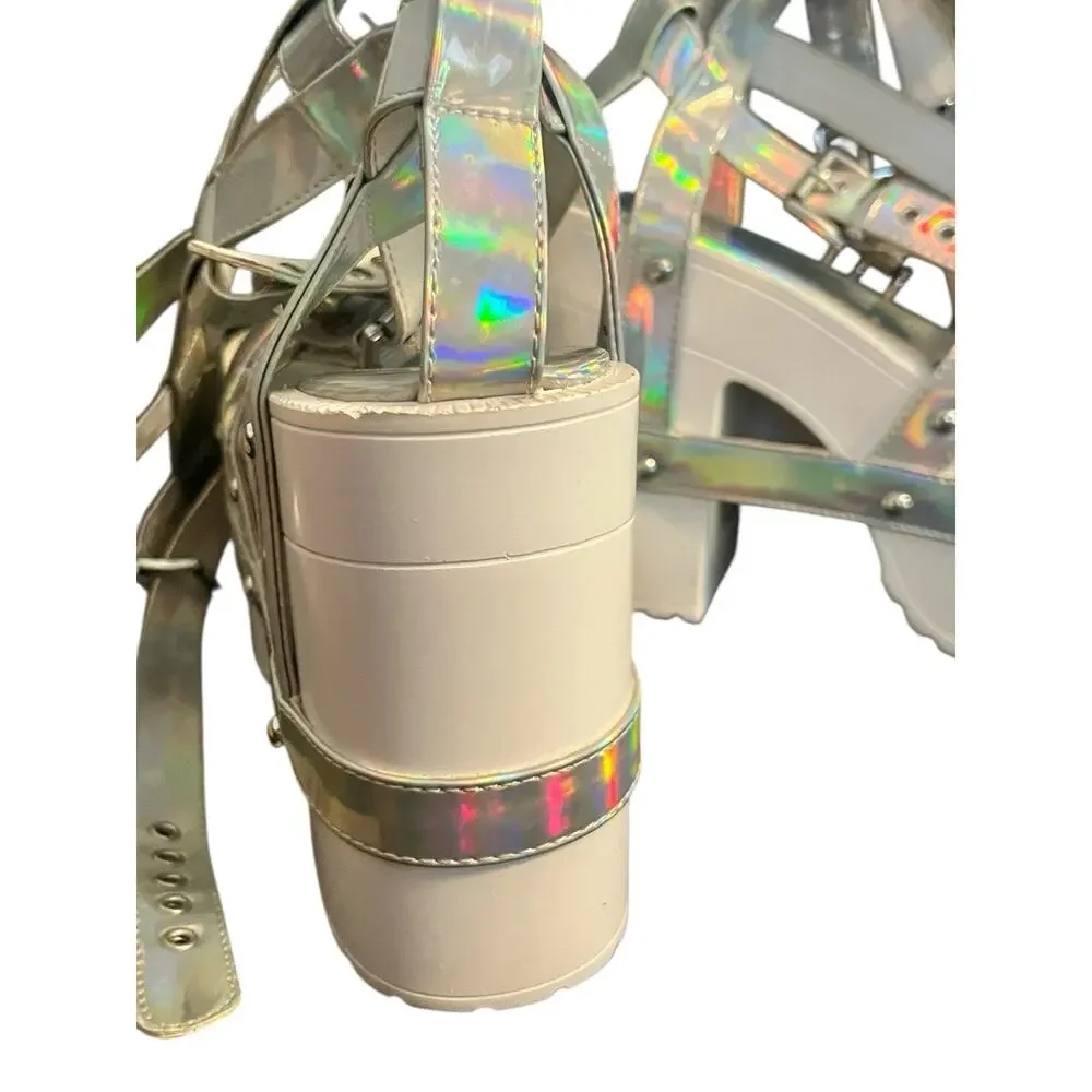 Y.R.U. Nightcall Hi Atlantis Holographic Platform Heels •8• Cage Gladiator YRU